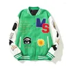 Herrjackor Streetwear Flocking Stitching Baseball Uniform Spring Loose Casure Coats Män och kvinnor broderi pu ärmar Bomberjacka