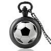 Zegarki kieszonkowe modny projekt piłki nożnej szklany kwarc kwarcowy zegarek vintage kobiety czarny wisiorek