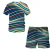 Survêtements pour hommes 2023Summer Boys Cou Pantalons à manches courtes Ensembles Motif abstrait 3D Imprimer Stripe T-shirt Shorts Costume T-shirt 2 pièces Set Tops