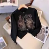 Women's Sweaters Star Embroidery Cropped Cardigan Women Sweater Coat Long Sleeve Spring Autumn Vintage Chic Knit Jackets Knitwear Tops