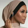 Roupas étnicas estiramento macio undercap sob com buraco de orelha camisa muçulmana hijabs internos bonés turbante islâmico bonnet hijab