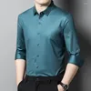 Men's Casual Shirts 2024 High End Social Business Gents For Mens Blue Smooth Husband Office Wear Large Size Printed Work Blouse Cozy