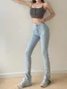 Vrouwen Jeans Lente TVVOVVIN Sexy 2023 Slim Fit Hoge Taille Broek Met Zijsplit Voor Design Mode Veelzijdige UZMU
