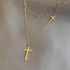 Choker Titanium rostfritt stål Goldsilver Color Cross Hoker Multiayer Necklace For Woman Korean Fashion Jewelry Gothic Girl2698