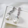 Orecchini pendenti Design a catena di moda Orecchino a goccia con perla imitazione per gioielli di anniversario di matrimonio di lusso CZ per feste