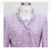 Women 'Blend Winter Celebrity Purple Vintage Woven Lace Up Woolen Jacket Tassel Tweed Mid Length Coat 231018
