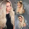 Synthetic Wigs Ombre Blond Body Wave Synthetic Lace Wigs For Women 30 Inches Long Wavy Cosplay Wigs T Part Lace Wig Heat Resistant