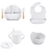 Copos, Pratos Utensílios Copos Pratos Utensílios 468 Pcs Bebê Macio Sile Bib Jantar Prato Ventosa Tigela Colher Garfo Conjunto Não-Slip Food Grad Dhbgj