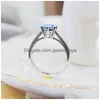 Cluster Rings Cluster Rings S925 Sier For Women Summer Ocean 6 Blue Cubic Zirconia Ring Bridal Wedding Fine Jewelry Simple Bijoux Jewe Dhofn