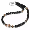 Choker Gepersonaliseerde Mala Sieraden 8mm Natuursteen Tijgerogen Lava Kralen Ketting Roestvrij Staal Kralen Mannen