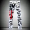 2020 Nya modemän American USA -flagga tryckta jeans raka smala passbyxor plus storlek 38 40 42 Casual Jeans Pants for Men239J