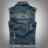 찢어진 Jean Jacket Mens Denim Vest Plus Size M -6XL 청바지 웨이스트 코트 남성 카우보이 브랜드 민소매 재킷 Male245K