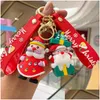 Party Favor 2024 Cute Santa Claus Snowman Design 3D Cartoon Rubber Keychain Christmas Tree Decorative Bottle Gift Bag Pendant Drop D Dhota