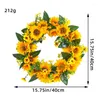 Decorative Flowers Sunflower Wreath Spring For Front Door Farmhouse Simulation Green Leaves Indoor Outdoor Wall Home Decor