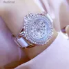 여자 시계 BS BEE 자매 럭셔리 브랜드 여성 시계 전체 다이아몬드 시계 골드 팔찌 세라믹 스트랩 여성 방수 석영 시계 GOLDENL231018