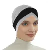 Etnische kleding Voorhoofd Kruis Hijab Cap Voor Ramadan Effen Kleur Zacht Elastisch Moslim Hoofddoek Dames Tulband Bandana Motorkap Trui Hoed