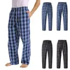 Calças de dormir masculinas xadrez moda solta calças casuais pijama mens com bolsos treinamento pantalones hombre esporte