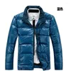 Vestes pour hommes d'âge moyen hiver manteaux en cuir PU et col montant vêtements chauds épaissir bleu