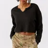 Damen-Kapuzenpullover, V-Ausschnitt, lässiges T-Shirt, übergroßes Crop-Top, einfarbig, einfach, kurz, lockere Passform, Basic, gemütlich, Streetwear, Ropa de Mujer