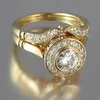 Solitaire yüzüğü lüks yüzük seti beyaz yuvarlak zirkon yüzüğü rhinestone ring yıldönümü hediye gelin nişan alyans takı 231018