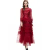 Women's Runway Dresses O Neck Long Sleeves Tiered Ruffles Sequined Elegant Designer Party Prom Evening Vestidos Gown
