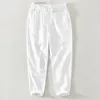 Pantaloni da uomo in cotone e lino, pantaloni casual elasticizzati con coulisse, pantaloni larghi da yoga, estivi, da spiaggia