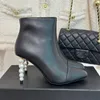 Bottes de luxe à talons hauts et fins pour femmes, fermeture éclair, confortables, en cuir souple, tissu doux, 2024