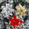 Dekoracje świąteczne brokat sztuczne kwiaty kwiatowy jedwabny kwiat z klipsami na świąteczne drzewo wiszące Ozdoby Rok Darów Domu 231017
