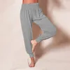 Calças femininas yoga joggers solto treino sweatpants confortável lounge com bolsos cor sólida casual harem calças cortadas