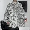 Men'S Jackets Mens Jackets Leopard Print High Street Stand Collor Zipper Oversized Coat Korean Casual Loose Autumn Hip Hop Jacket Men Otdsm