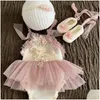 Lembranças Lembranças 1Set Lace Born Pogal Adereços Roupas Princesa Baby Girl Dresspearl Headshoes Outfit Po Shooting Acessórios 2 Dhlhh