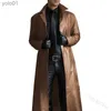 Men's Leather Faux Leather Wepbel Men Faux Leather Trench Fashion Long Sleeve Autumn Windbreaker Coat Slim Leather Long Leather Jacket Men's Jacket OutwearL231018