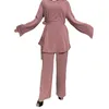 Ethnic Clothing Muslim Fashion Women Tracksuit Sets Elegant Lady Long Sleeve Blouse Wide Leg Pant Suit 2pcs Islamic Dubai Turkey Kaftan