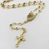 Sweet Style 5 mm Women&Girls'Gift Gold Rosary Necklace Stainless Steel Religous Jusus Cross Beads Hearts Crucifix293G