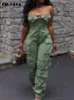 Women s Two Piece Pants CM YAYA Fashion Women Strapless Button Front Ruched Cargo Jumpsuit 2023 Autumn Sexy Party Street Playsuit One Suit Romper 231017