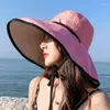 Wide Brim Hats Women Bucket Hat Fashion Summer Big Panama Caps Collapsible Sun For Female Beach Visor Vacatio