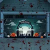 1 pièce, bannière de garage Happy Halloween (157 pouces * 71 pouces/400 cm * 180 cm) décoration de porte de garage à motif de citrouille effrayante, polyester avec trous avec corde suspendue en tissu pour porte murale