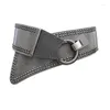 Cintos Western Punk Rivet Padrão Elástico PU Couro Mulheres Cummerbund Moda Joker Cinto Largo Com Vestido Para Baixo Casaco