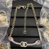 Fashion Luxury Women Gold Necklace Exquisite and Gorgeous Letter Style White Collocation Pink Diamond Inlay Charm Noble Designer dazzling Lady Jewelry Pendant