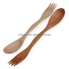 Cucchiai Moda Cucchiaio Forchetta in legno naturale 2 in 1 Utensile da cucina Utensile da cucina cinese Posate a manico lungo Cucina da giardino per la casa, Bar da pranzo Flatw Dhmgs