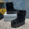 Designer Skid Boots Nylon Waterproof Martin Ankle Snow Boot Thick Soles Triangle Monolith Booties Winter Fur Shoes