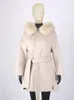 Manteau en laine de cachemire Faux FURYOUME pour femme, veste à col réel, longue mode d'hiver, vêtements d'extérieur amples, Casaco pour femme avec ceinture 231018