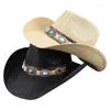 Bérets 2023 Vintage Western Cowboy Hat Ceinture Gem Jazz Festival Cadeau Ball Party