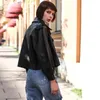 Kobiety dla kobiet najwyższej jakości Kobiety sztuczna kurtka Soft Loose Biker Płaszcz Krótki motocykl Czarna biała High Street