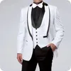 Costumes pour hommes Blanc Hommes Pour Mariage Marié Noir Revers Slim Fit Formel Bal Personnalisé Blazer Smoking Homme Terno Masculino 3 Pièces