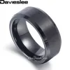 Davieslee masculino meninos acabamento fosco anel de banda de carboneto de tungstênio casamento noivado preto 8 mm LTR04275y