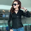 Women's Leather 2023 Spring Autumn Short Motorcycle Wear Black Long Sleeve Pu Coat Faux Jackets Women Clothes Suit Collar