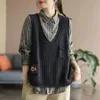 Women's Sweaters Vintage Women Knitted Sleeveless Vest Spring Autumn Fashion Loose Pullover VNeck Korean Oversized Casual Tops 2023 231018