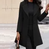 Women's Wool Blends Solid Colo Slim Woolen Coat Long Jacket 2023 Autumn Winter Fashion Korean Outterkläder Black Elegant Female Clothing 231018