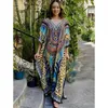 Casual Dresses 2021 Bohemian Printed V-Neck Batwing Sleeve Side Split Loose Summer Dress Long Tunic Women Plus Size Beach Wear Max2665